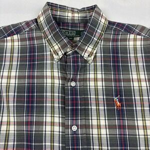 Ralph Lauren Boys XL 18/20 Plaid Button Down L/S Shirt Red Green Navy Flesh Pony
